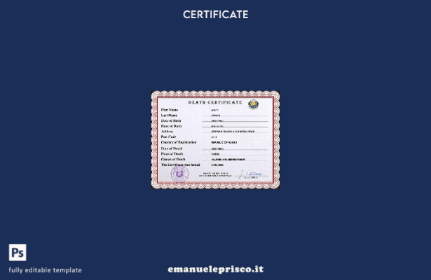 modello PSD del certificato di morte dei documenti vitali di Nauru in stile veri